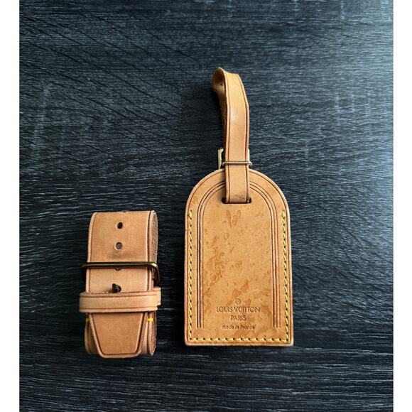Authentic Louis Vuitton Vachetta Leather Name Luggage Tag And Poignet Set SN920 - Picture 5 of 5